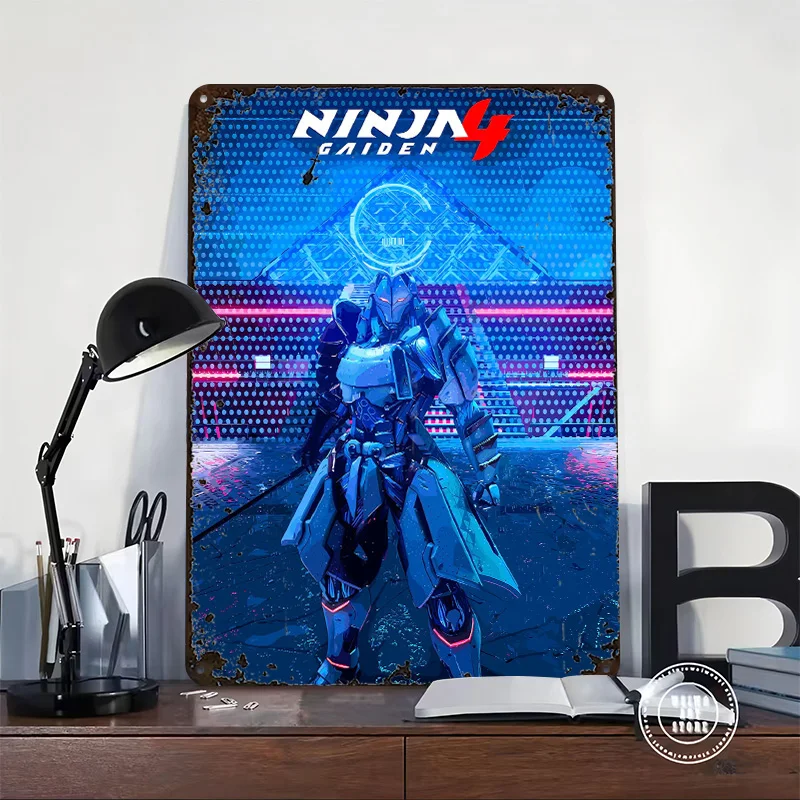 Ninja Gaiden 4 Cyberpunk Warrior 3D Printed Texture Poster Personalized Wall Art Retro Metal Tin Signs for Decoration Garage