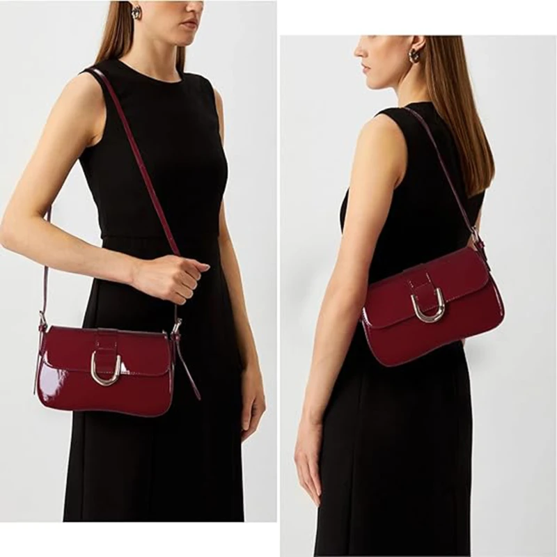 Women Shoulder Bag Premium Sense Korean Fashion Retro Burgundy Horseshoe Buckle Tote Underarm Crossbody Bag 2024 New