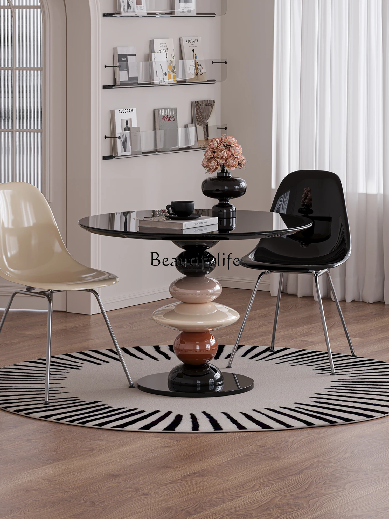 

Simple modern gourd dining table Small apartment household solid wood light luxury glass round table