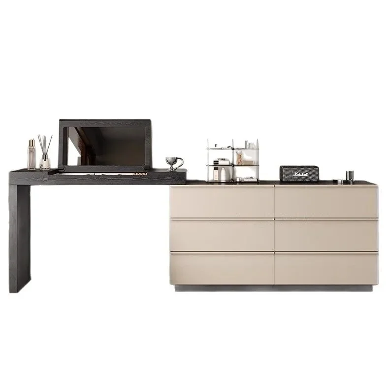 

Retro style flip solid wood dresser chest cabinet integrated bedroom modern simple makeup table end of bed