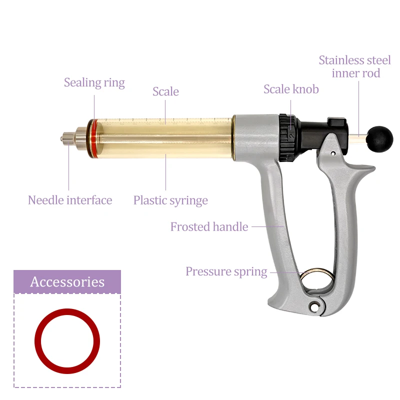 Semi-Automatic Veterinary Continuous Syringe Animal Injection Adjustable 25/50ml Vaccine Syringe Livestock Cattle Sheep Poultry