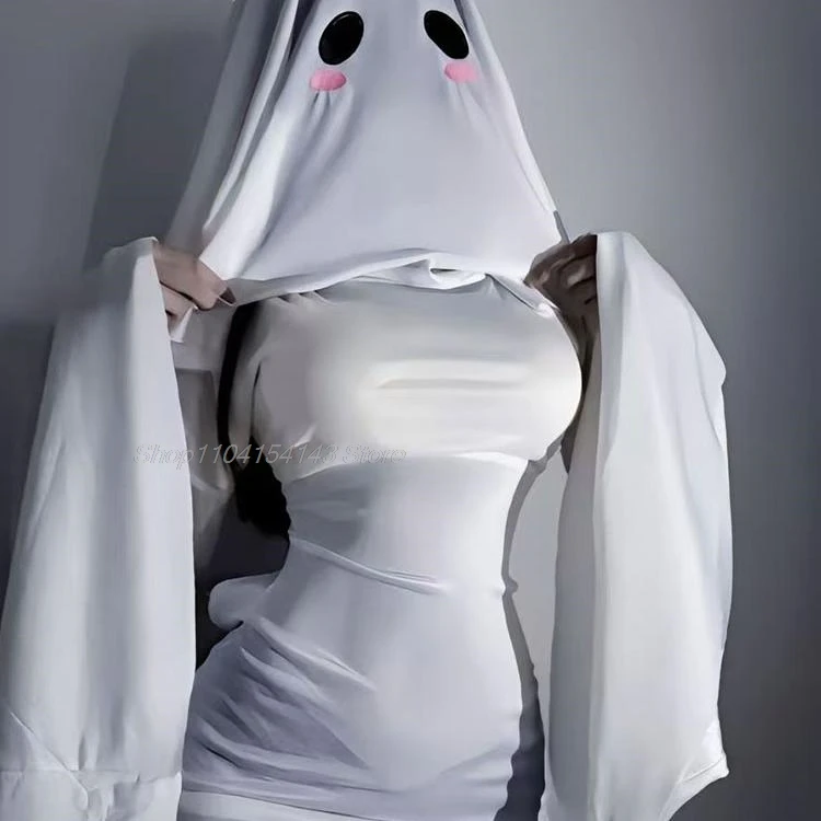 Sexy bonito feminino fantasma cosplay traje halloween assustar rosto capa grito traje adulto fantasia vestido feminino halloween cosplay traje