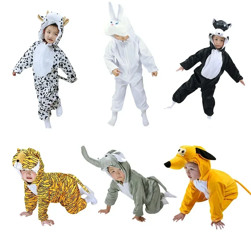 Halloween Kids Cosplay Animal Costumes Children Tiger Leopard Pig lion Rabbit Elephant Dinosaur monkey Onesies Girl Boy Siamese