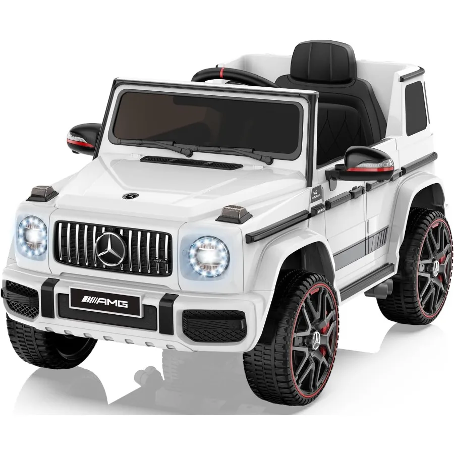 12V Ride on Car with Parent Remote Control LED Headlights Music Player Horn Soft Start Low Battery Prompt White Mercedes-Benz G