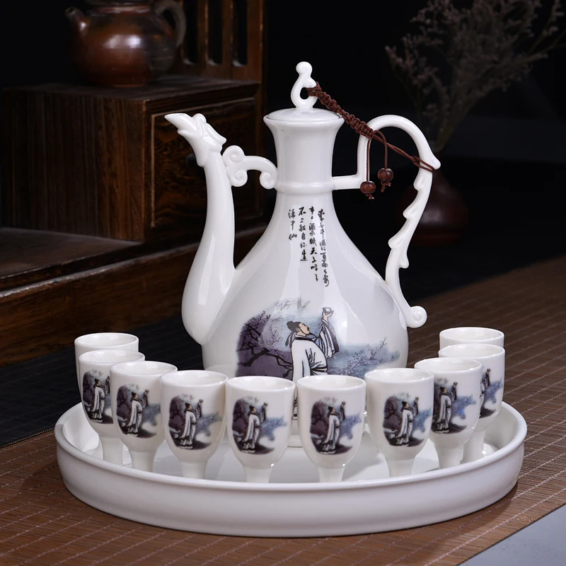 Wine Glass Set Ceramic Household Wine Pot Antique Liquor Divider Chinese Goblet Court Wine Set Gift Box