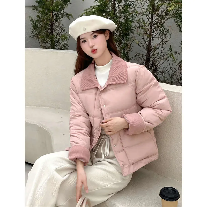 

2025 New Autumn Winter Cotton Jacket Women's Cotton Coat Small Fragrant Corduroy Splicing Color Block Short Cotton Clothing