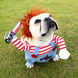Halloween Cat Dog Clothes Funny Puppy Suspender Jumpsuit Small Large Dog Cosplay Killer Costume Pet Halloween Party Costume