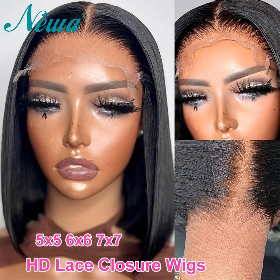 

Newa Hair HD Lace Wig 5x5 6x6 7x7 HD Lace Closure Wig Straight Bob Wigs Pre Plucked Bleached Knot 9X6 Deep Part HD Wig For Women