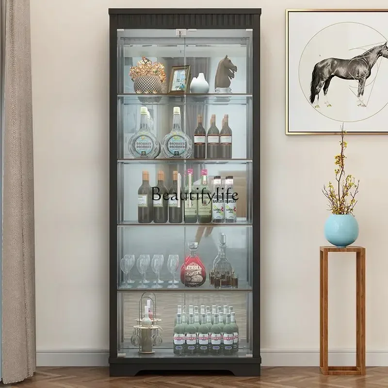 

02 Solid wood wine cabinet Modern simple living room Glass cabinet Wall wine cabinet Living room