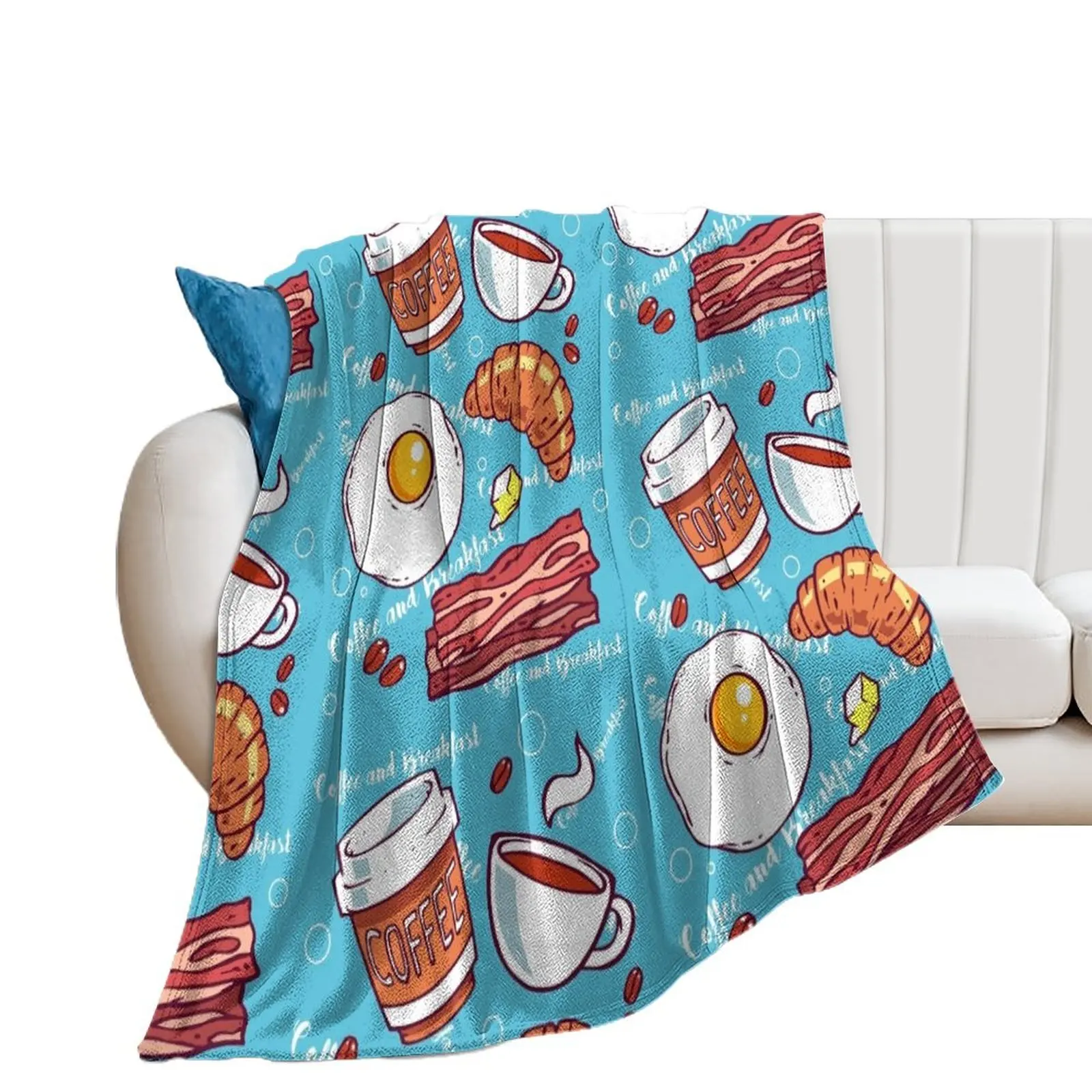 The perfect Coffee Breakfast with Bacon and Sunny side up Throw Blanket Luxury Throw Warm Tourist Blankets