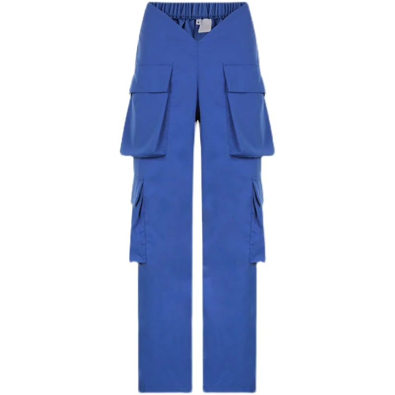 Calças compridas casuais de cintura alta para mulheres em azul Klein Trendy Street Sle Workwear com kets Loose Fit Coleção de primavera