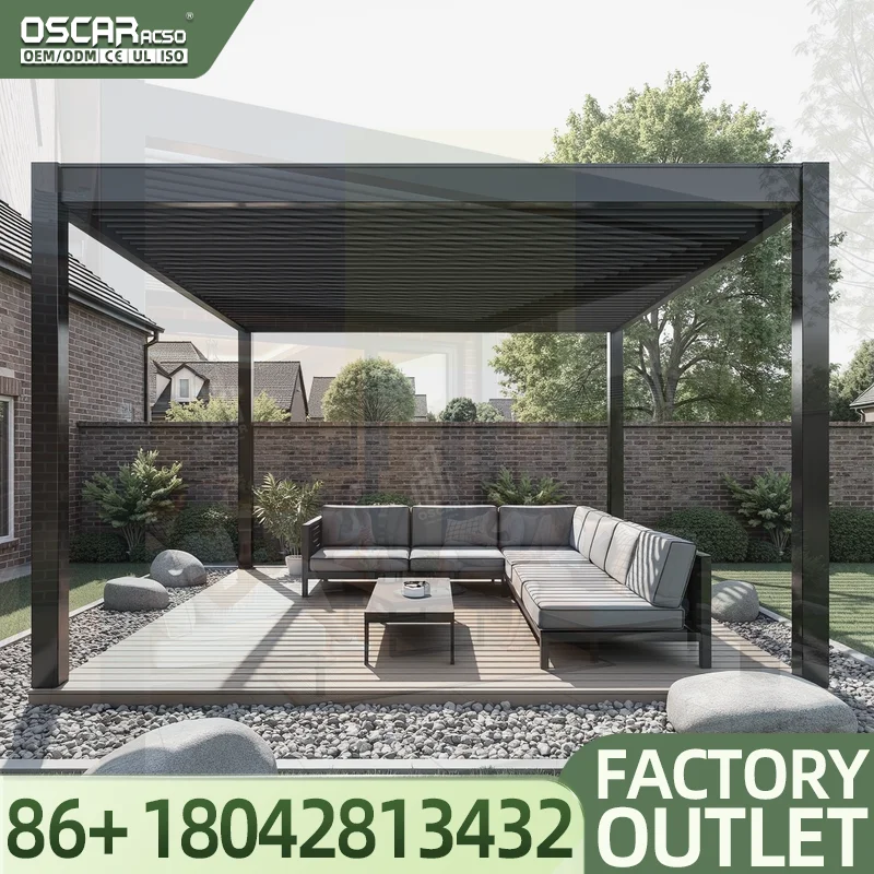 4x5 Meter Bioclimatic Structure Aluminium Frame Powder Coated 18 Square Meters Weather Resistant Wood Outdoor Patio Garden Balco