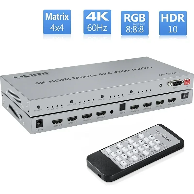 4K 60Hz/30Hz HDMI Matrix Switch 4x4 with Audio Extractor 4 in 4 out Matrix HDMI Switcher Splitter Selector box for PC Loptop TV