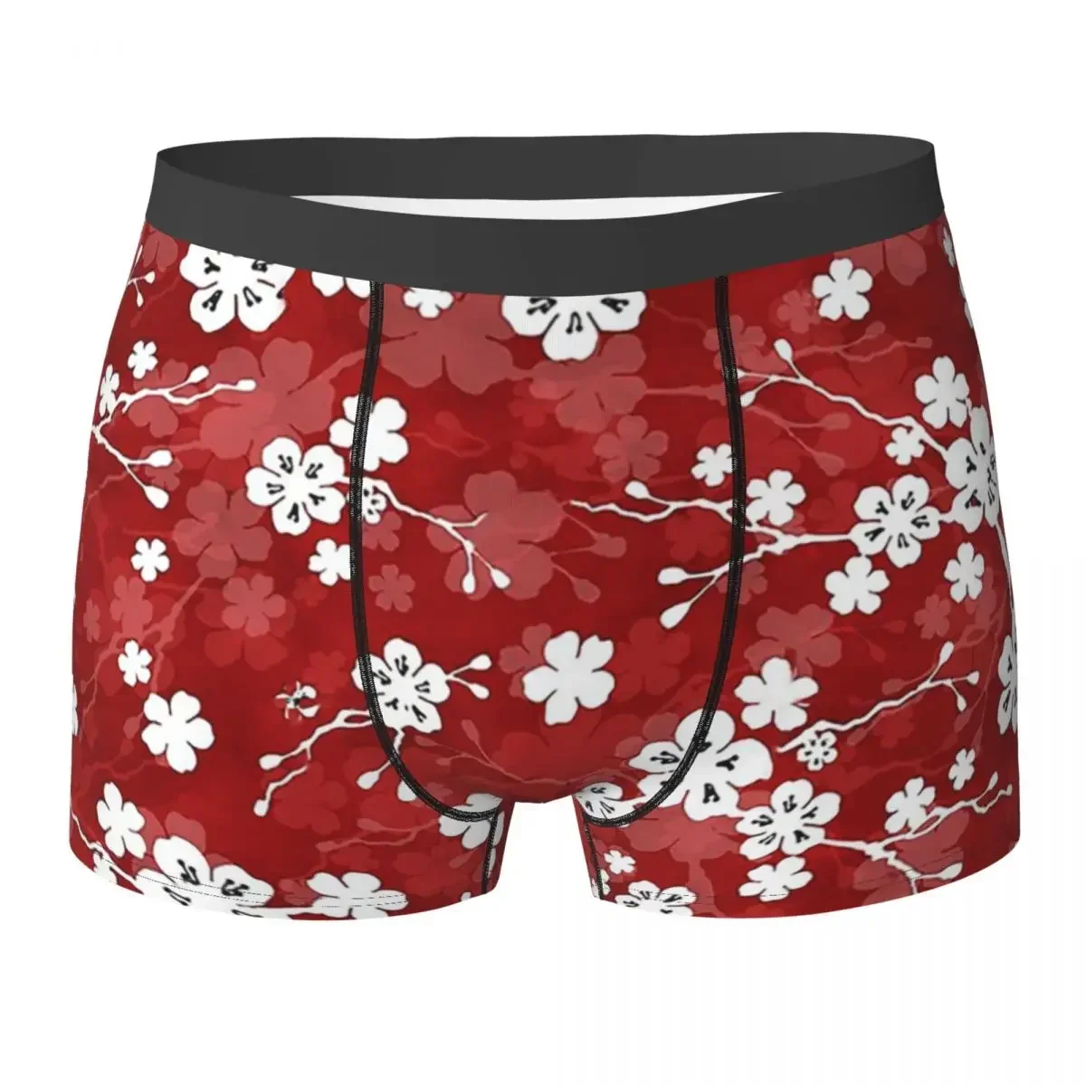 Boxer Underpants Shorts Red And White Cherry Blossom Pattern Panties Men Breathable Underwear for Homme Man Boyfriend Gift