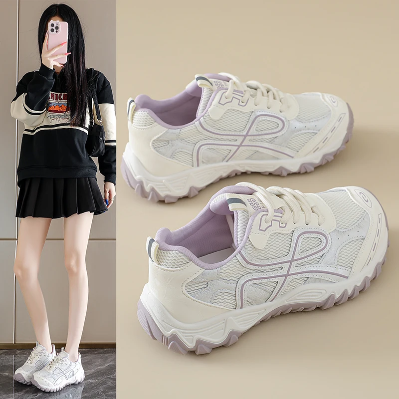 Thick sole height increasing thin breathable women's lightweight soft sole anti slip sports and leisure shoes round toe shoes