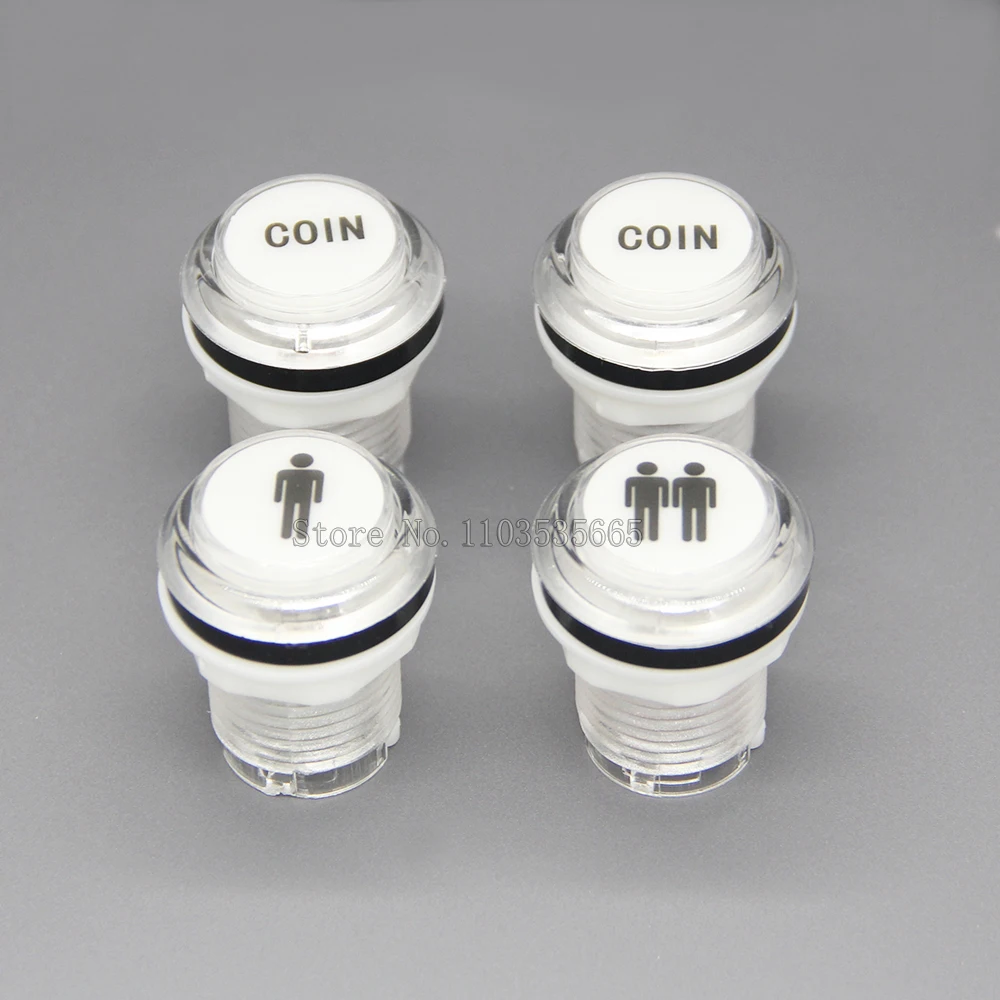 4pcs/lot 33mm 12V LED Full Transparent Push Button With Microswitch COIN 1P 2P START Logo For Arcade Game Machine DIY PARTS