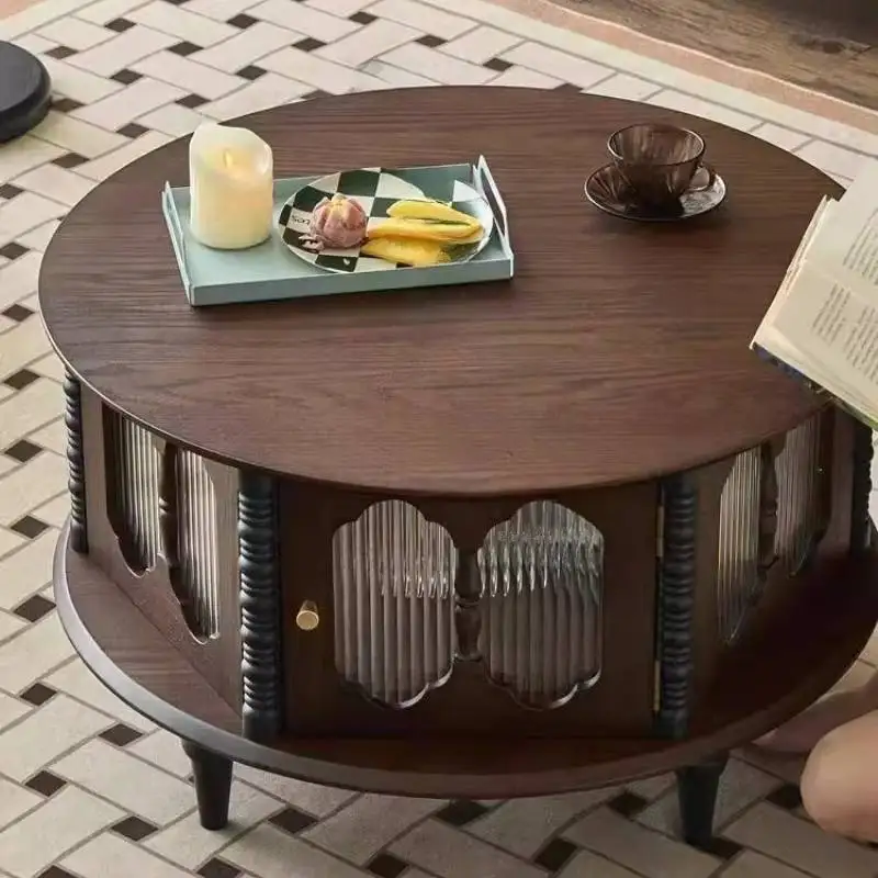 طاولة القهوة المصنوعة من الخشب الصلب باللون البني، طاولة القهوة الفاخرة الريفية، أثاث غرفة المعيشة لصالون Meuble البسيط