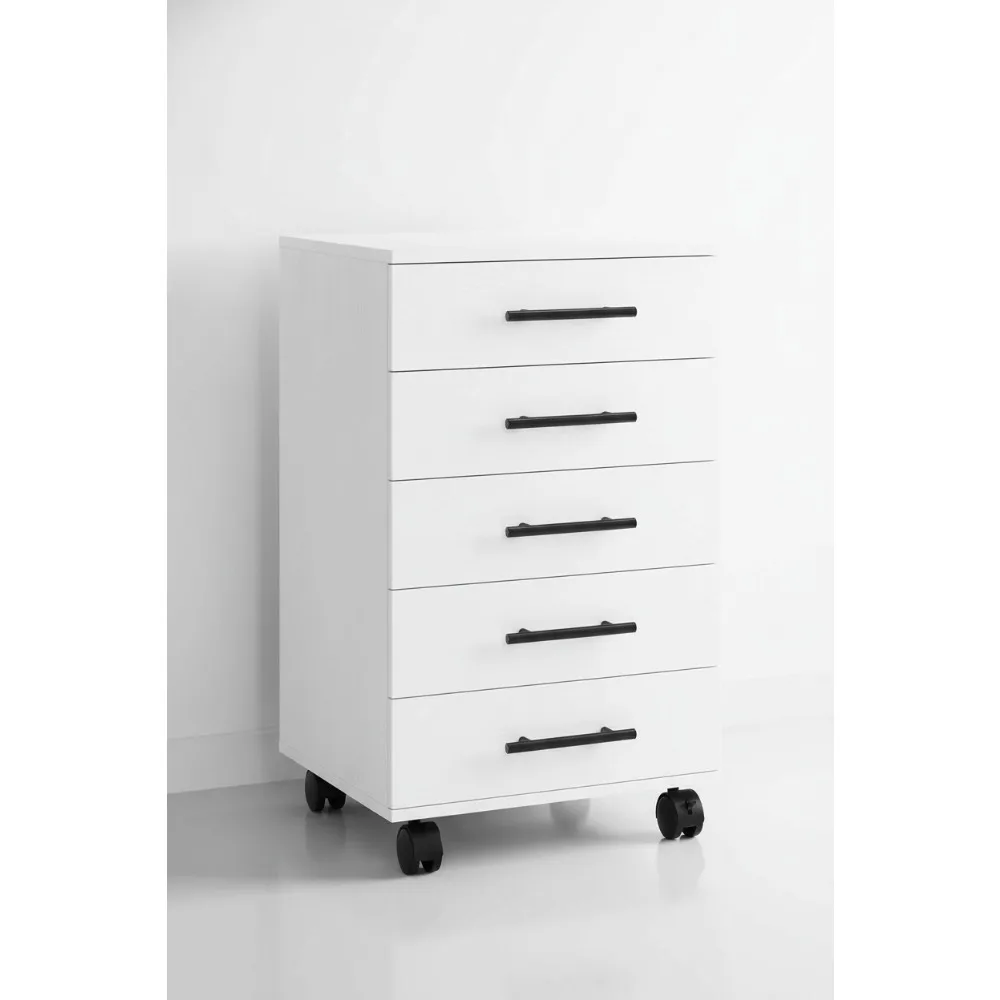 

5-Drawer Mobile File Cabinet with Wheels, Wooden Storage for Office & Home, Easy Assembly White