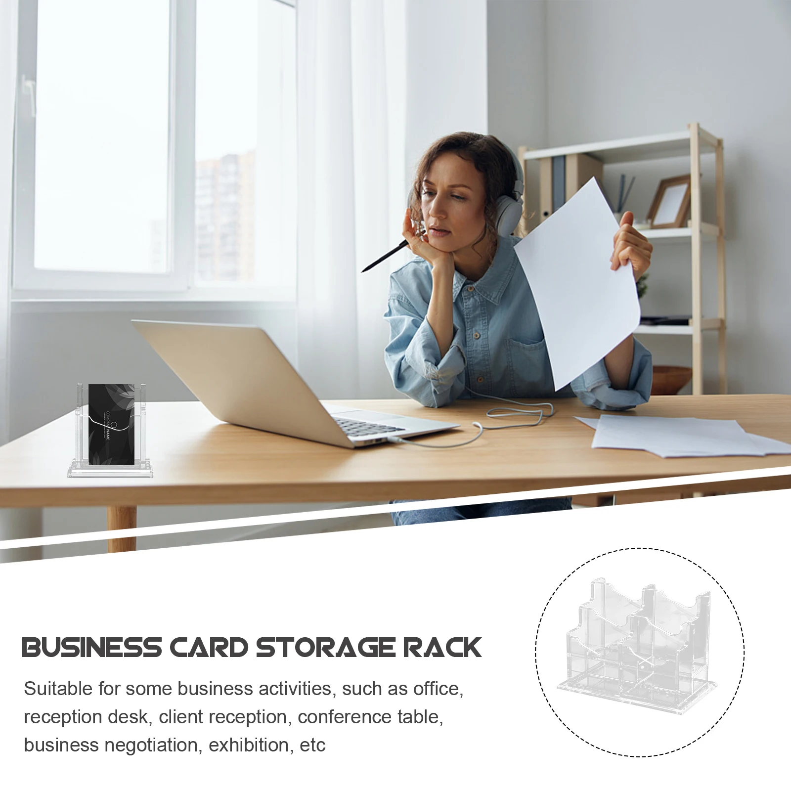 حامل البطاقات، حامل بطاقات سطح المكتب من الأكريليك الفاخر، منظم المكتب، حاوية بطاقات الاسم، قاعدة ثابتة غير قابلة للانزلاق