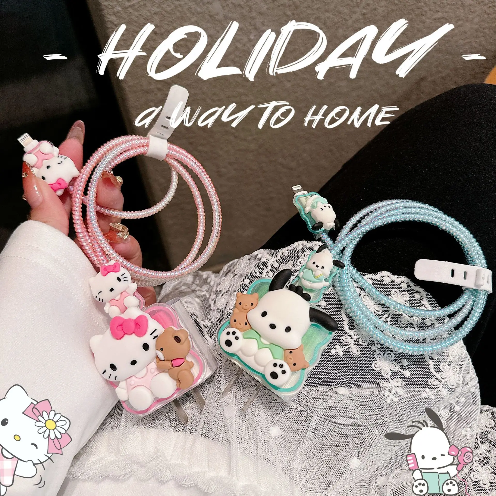 

Sanrio Cartoon Data Cable Protective Case For 20w Apple Charger Case Cute Hello Kitty iPhone16 Fast Charger Case