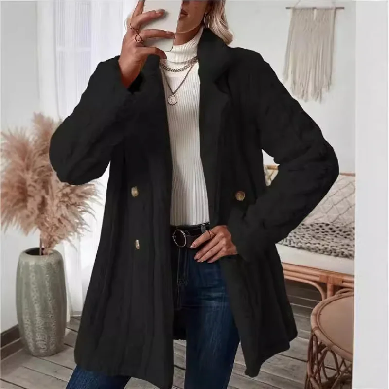 

2025European and American Style Women's Plush Coat Comfortable Casual Warm Suit Collar Double-Breasted Overcoat