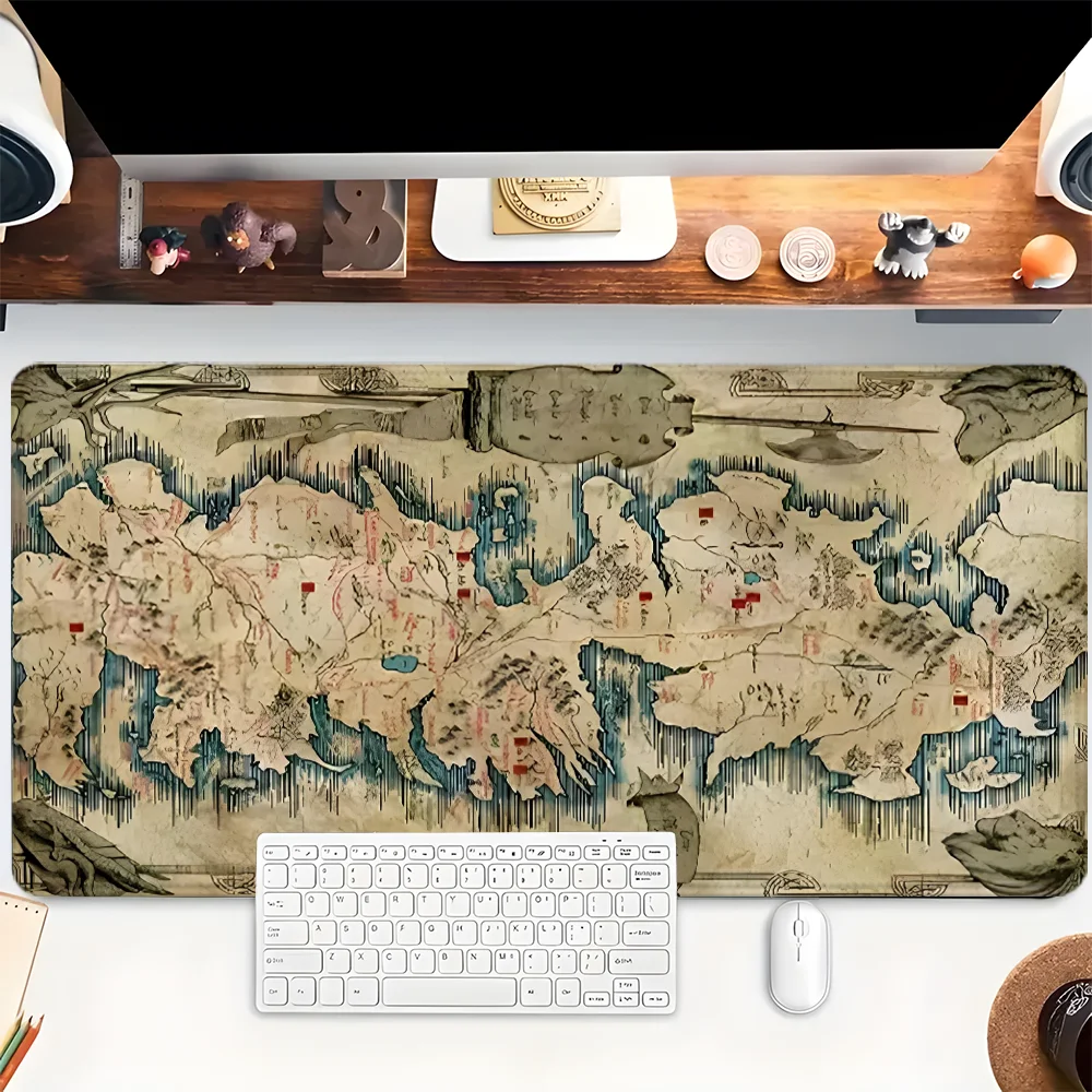 

Винтажный коврик для мыши с картой, милый игровой коврик для мыши XXL, резиновая основа с прошитыми краями, нескользящий настольный коврик, компьютерные большие настольные аксессуары