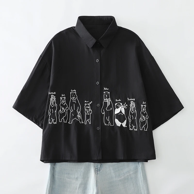 

Elegant Embroidered Short Sleeve Women's Shirt Versatile Summer New Arrival Fashion Brand plus Size Commute Style Artistic