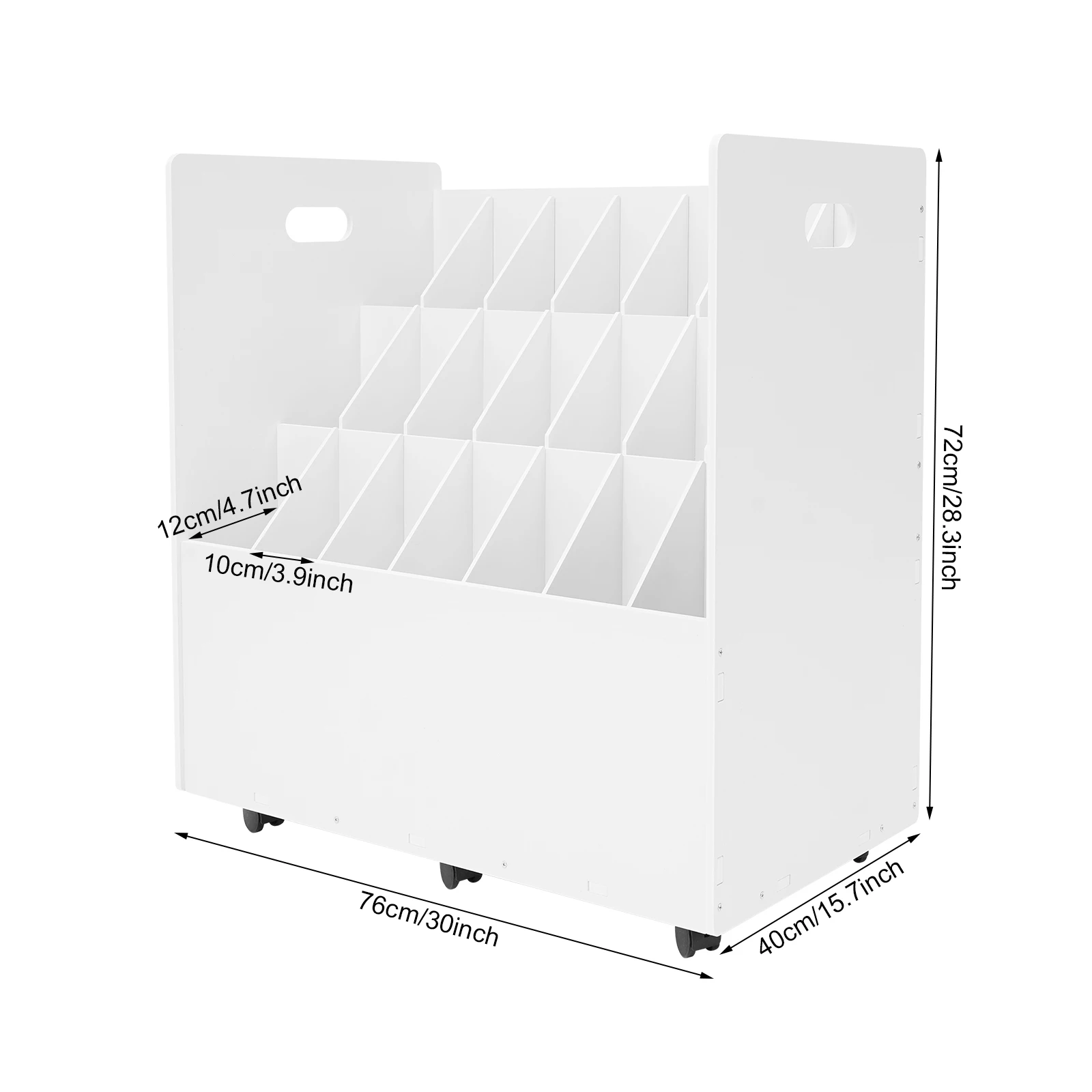 White PVC 72 * 76 * 40cm 21-slot Drawing Rack with Brake Wheel File Storage Cabinet Blueprint Paper Finishing Rack