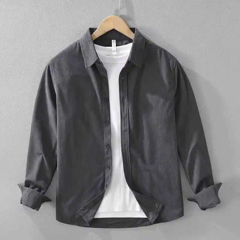 

Men's Corduroy Long Sleeve Shirt Base Layer Top Reement Pocket Detail Iron-Free Daily Wear Non-Shrinking Standard Thickness