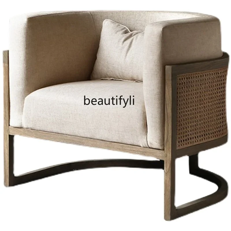 

Nordic Single-Seat Sofa Chair Simple Modern Bed & Breakfast Balcony Leisure Japanese Solid Wood Single Cloth Chair