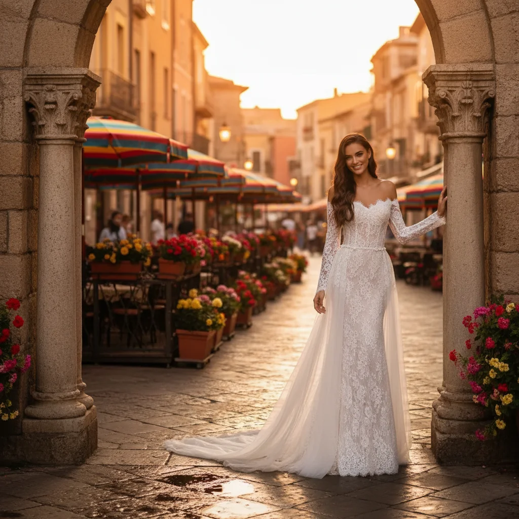 

Elegant Mermaid Wedding Dress Off Shoulder Long Lace Sleeve Detachable Cathedral Train Bridal Gown Customized Vestidos De Novia