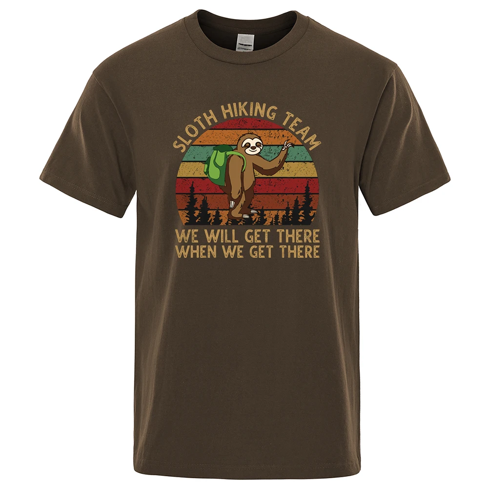 Sloth Hiking Palms Team We Will Get There When We Get There Vintage T-Shirts Mens Loose Cotton Summer T Shirt Oversized New Tops