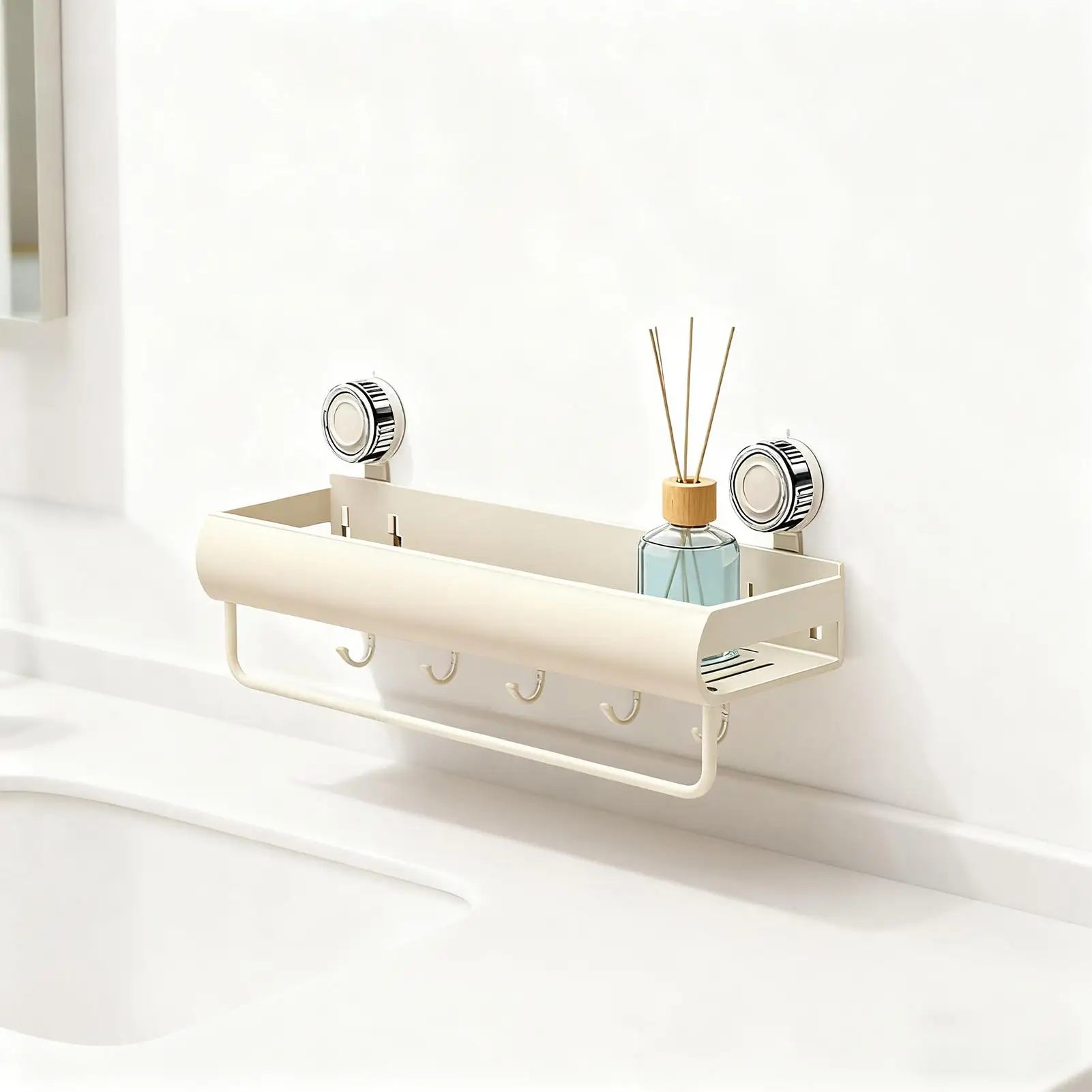 أرفف للاستحمام بدون حفر مع خطافات شريط المناشف، رفوف الدش الحديثة، منظم الحمام لصابون اللوف والشامبو وغسول الجسم #2