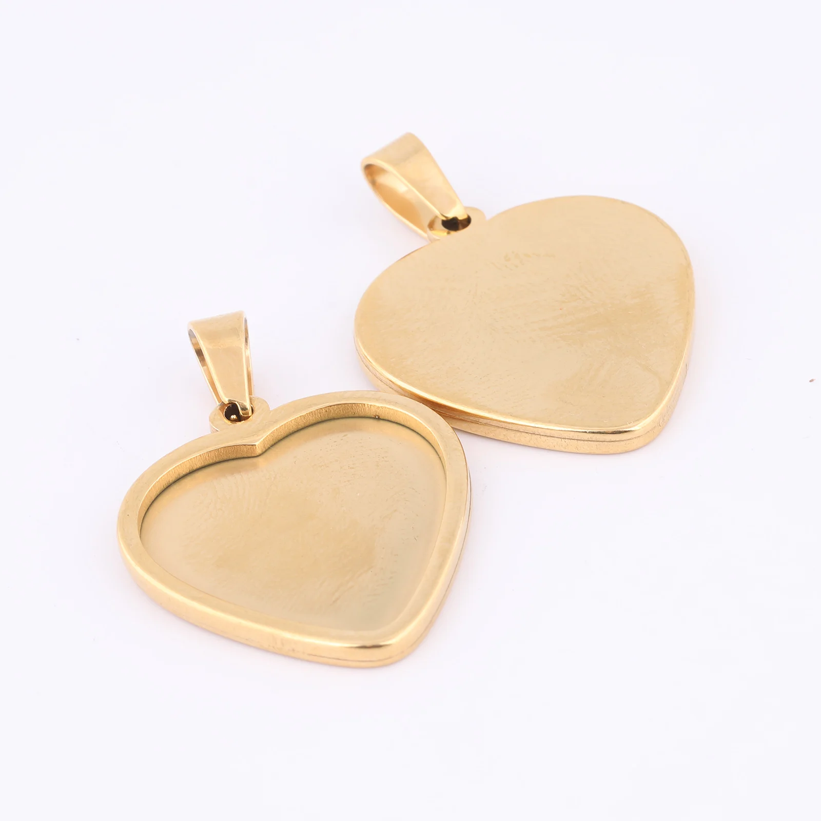 5pcs 20mm Heart Cabochon Trays Stainless Steel Gold Plated Pendant Base Settings For Charm Necklace Jewelry Making