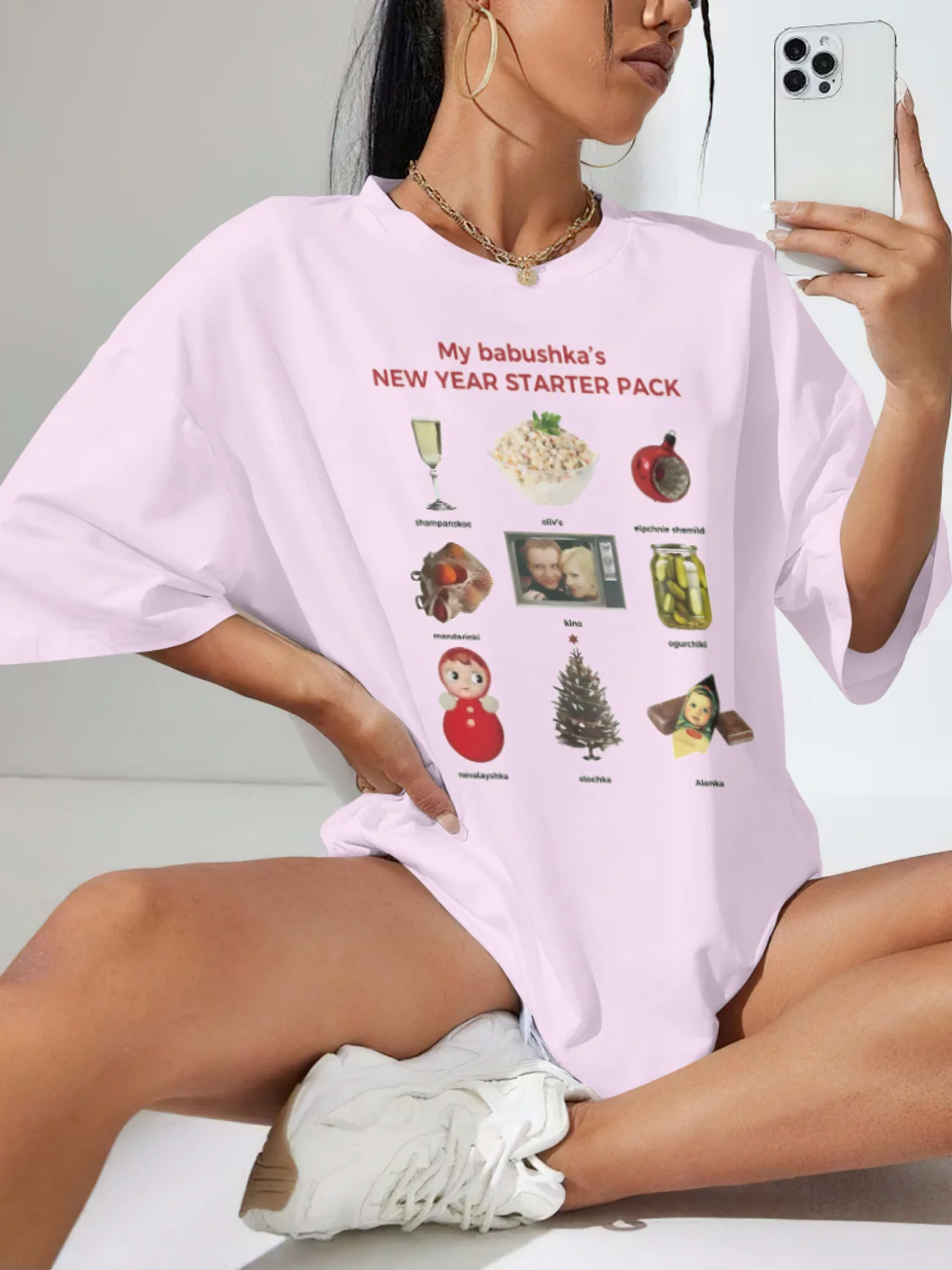 

Русская кукла, рождественские розовые футболки с принтом, женские летние повседневные свободные футболки с короткими рукавами, хипстерские милые эстетические топы для астрологии