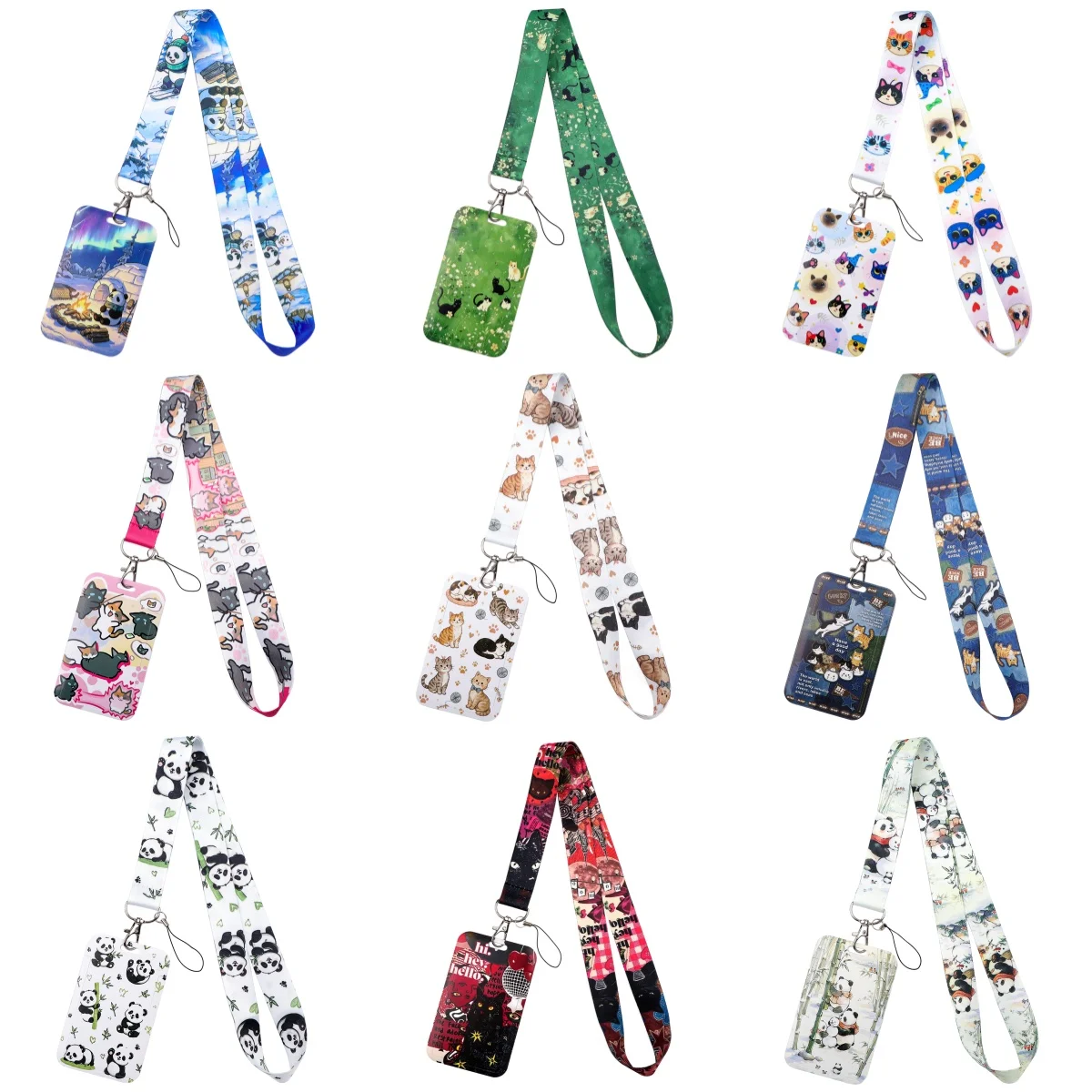 Cartoon Animal Lanyard with Card Holder Cute Cat Dog Panda Neck Strap ID Badge Holder for Student Office Key Card