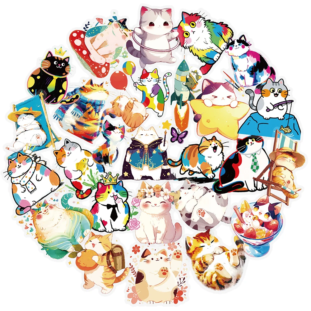 10/30/56pcs Transparent Funny Cartoon Cat Stickers Kawaii Animal Decoration Decals DIY Suitcase Guitar Laptop Waterproof Sticker