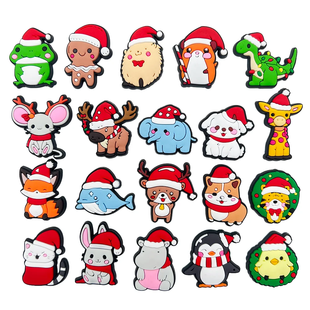 20Pcs/Set Christmas animals Shoe Charms DIY Shoe Buckle Accessories PVC Shoe Decorations Christmas Gifts for Kids Party