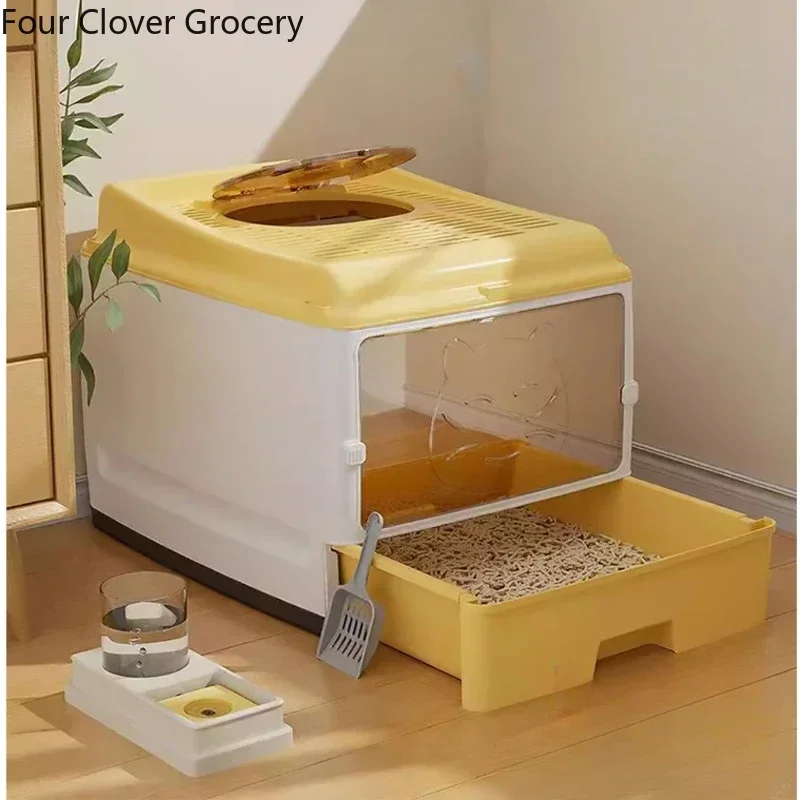 Fully Enclosed Sandboxes for Cats Folding Design Cat Toilet Convenient Drawer Cat Litter Box Dust Odor Repellent Pet Products