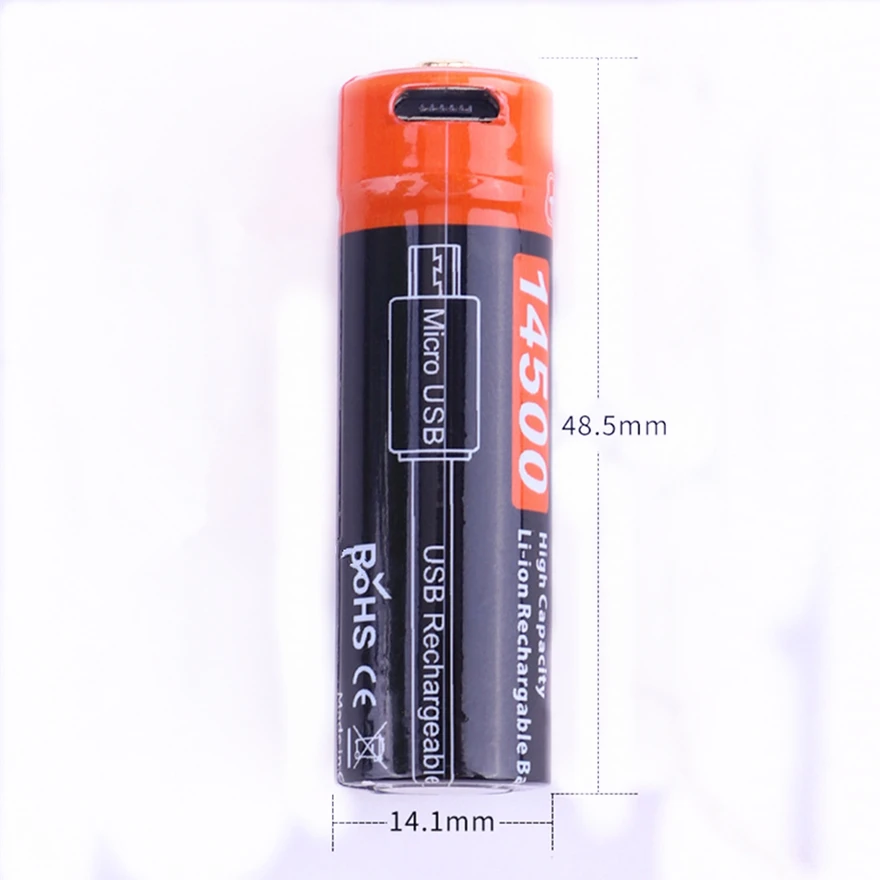 1pcs/lot New 3.7V 900mAh 14500 rechargeable lithium battery USB rechargeable flashlight dedicated AA lithium battery