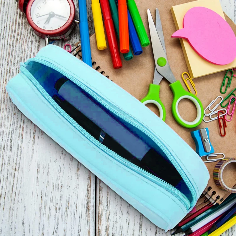 Soft Silicone Pencil Case Creative Gradient Color Pen Bag Waterproof Large Storage Bag for School  Supplies Random zipper color