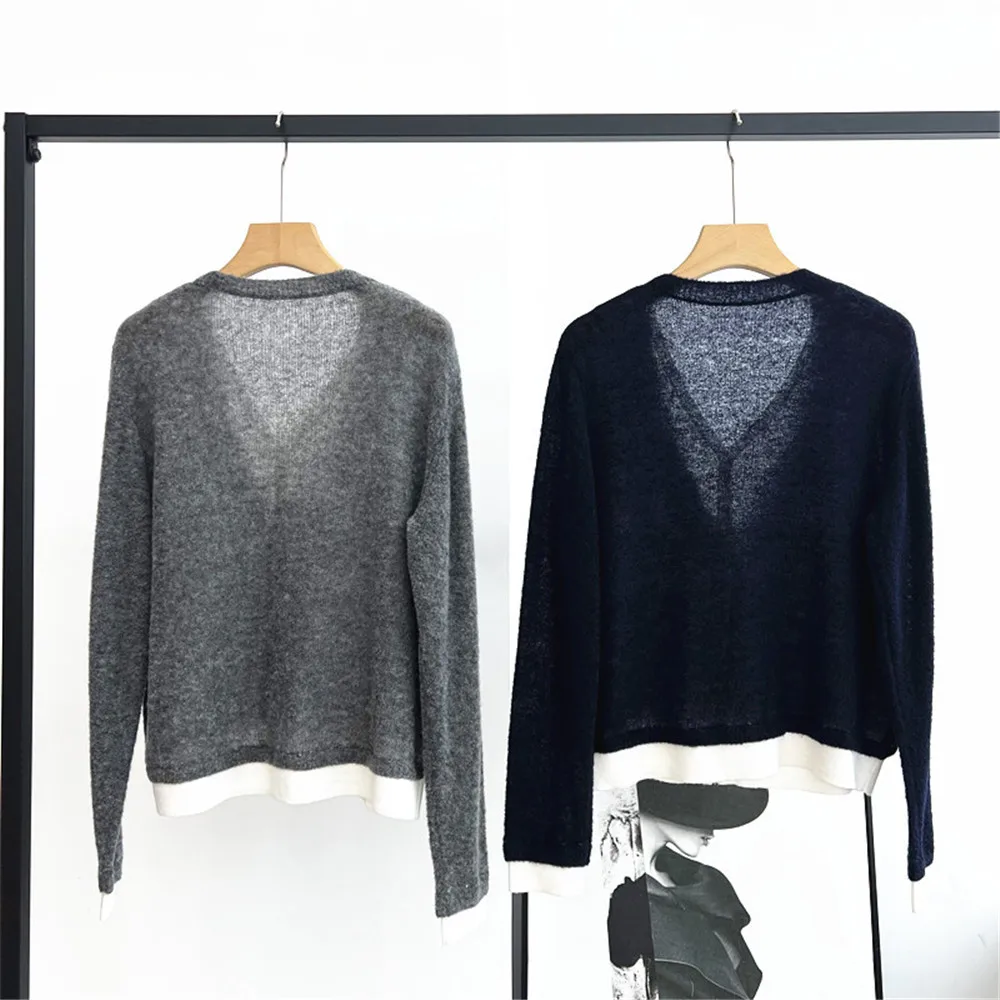 

25 Autumn/Winter New Women's V-neck Lace Lace Fake Two Piece Cardigan Long Sleeve Knitted Sweater