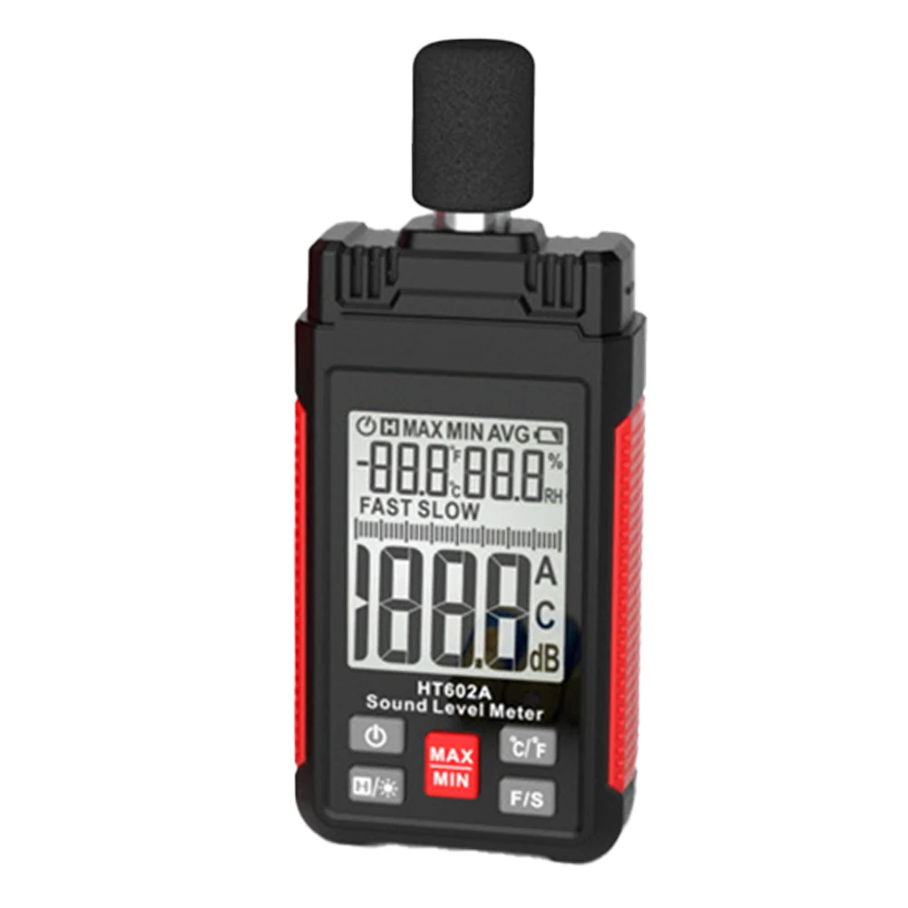 

LCD Digital Sound Level Meter HT602A with Fast/Slow Modes Measures Ambient Temperature and Humidity Perfectly in Any Setting