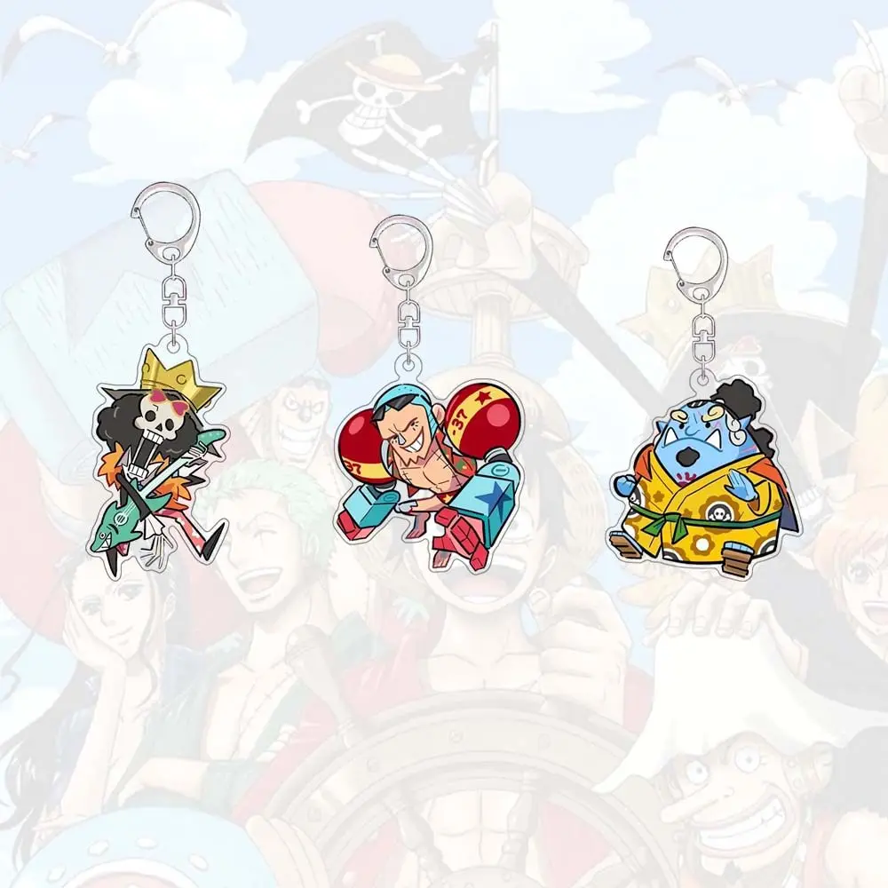 Peripheral Recycled Acrylic Keychain for One Piece Sanji Monkey D. Luffy Roronoa Zoro Brook Franky Jinbe Keychain Cartoon Gift