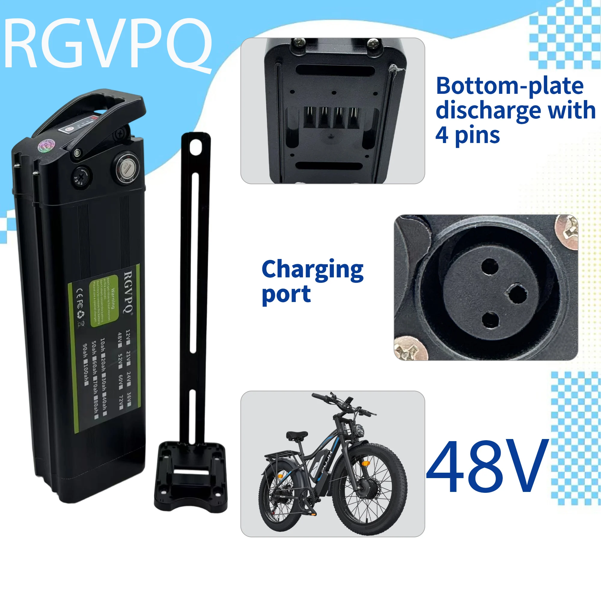 

Air transportation, electric scooter battery Silver Fish 39018650 lithium-ion battery, bottom discharge four pin, 24V 20AH-80AH