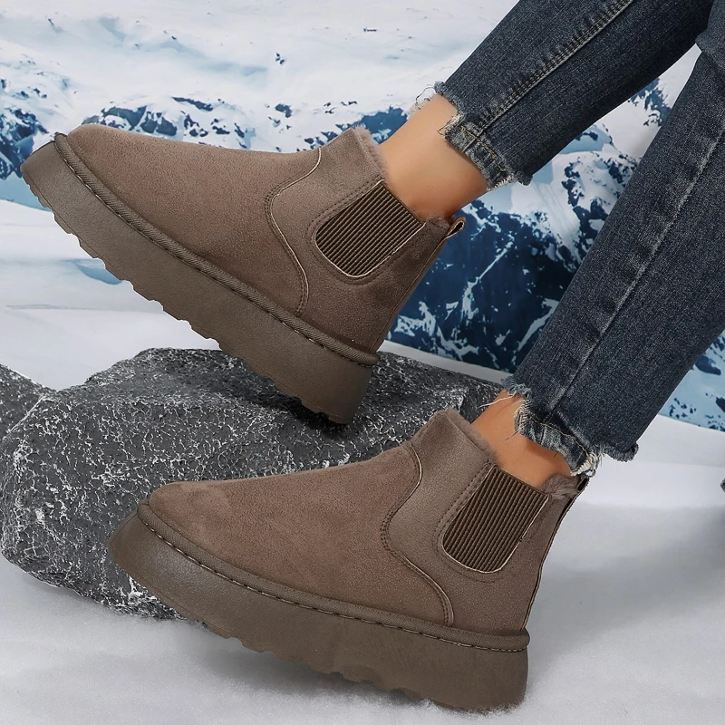 Snow Boots for Women Flat Heel Booties Ladies Ankle Boots Winter Footwear Boots Women Luxury Designer Round Toe Platform Boots