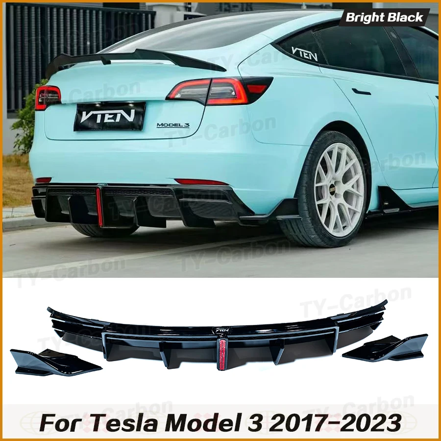 

Глянцевый задний диффузор Blcak подходит для Tesla Model 3 Sedan 2016-2022, крышка бампера, нижняя защита спойлера со светодиодными комплектами кузова