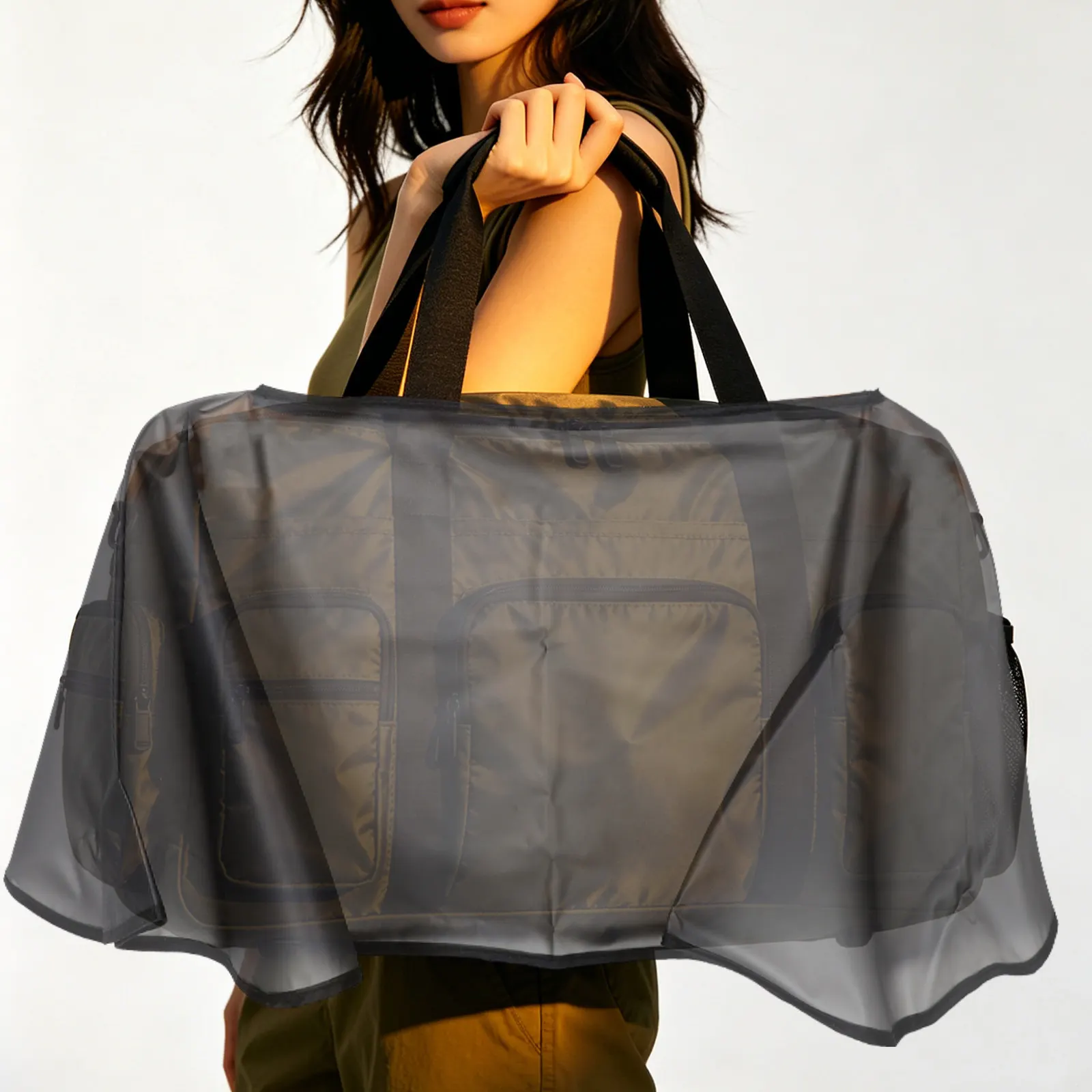 Black Tpu Waterproof Rain Cover Tote Bag Protector Lightweight Handbag Dustproof Purse Organizer Secure Hook Loop Closure