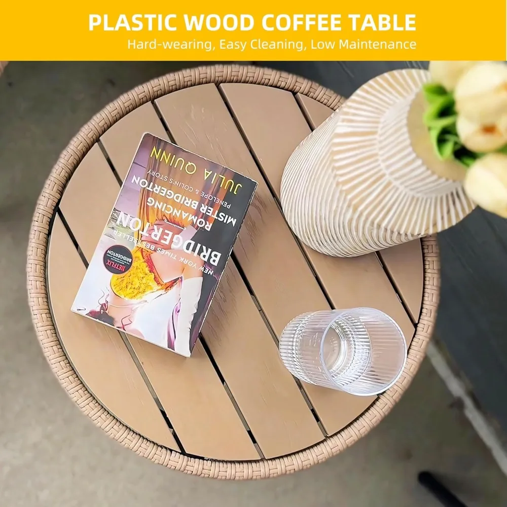 5 Piece Patio Bistro Set, Outdoor Wicker Conversation Set with Ottomans and Side Table, All-Weather Durable Rattan Furniture