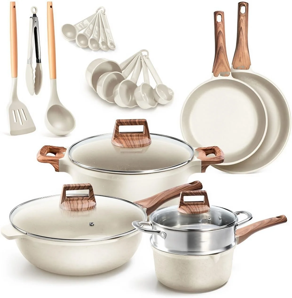 

14Piece Kitchen Cookware Set Granite Non Stick Eco Friendly for All Stoves Pans And Pots Oven Safe